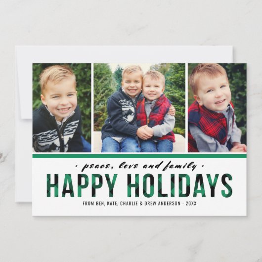 ハッピーホリデーモダングリーンバッファロープレイド写真 シーズンカード (正面)