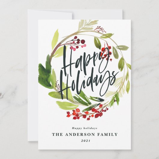 ハッピーホリデーモダンシックな水色の葉 シーズンカード (正面)