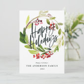 ハッピーホリデーモダンシックな水色の葉 シーズンカード (スタンド正面)