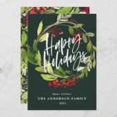 ハッピーホリデーモダンシックな水色の葉 シーズンカード (正面/裏面)