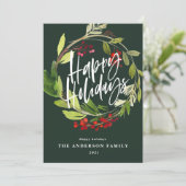 ハッピーホリデーモダンシックな水色の葉 シーズンカード (スタンド正面)