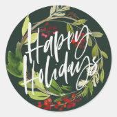 ハッピーホリデーモダンシックな水色の葉 ラウンドシール (正面)