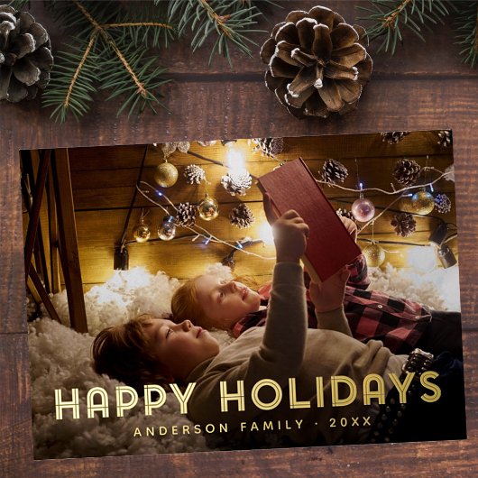 ハッピーホリデーモダンシンプルタイポグラフィ 箔シーズンカード