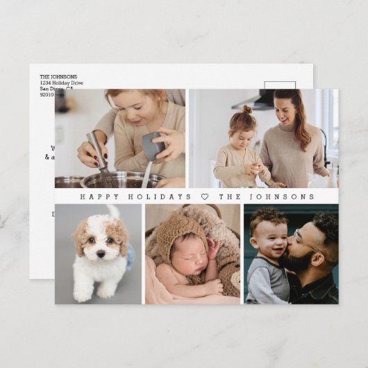 ハッピーホリデーモダンシンプル家族のフォトメモリ シーズンポストカード (正面/裏面)