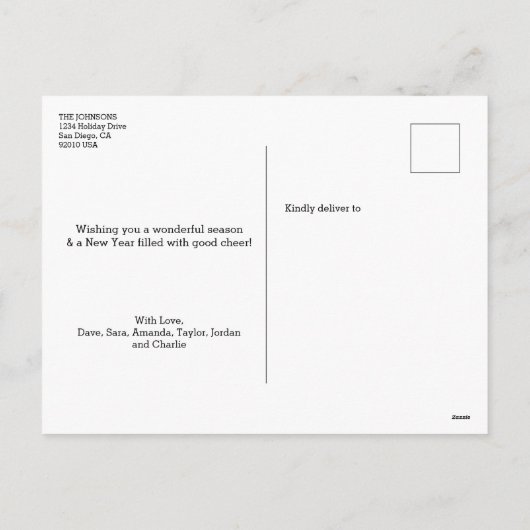 ハッピーホリデーモダンシンプル家族のフォトメモリ シーズンポストカード (裏面)