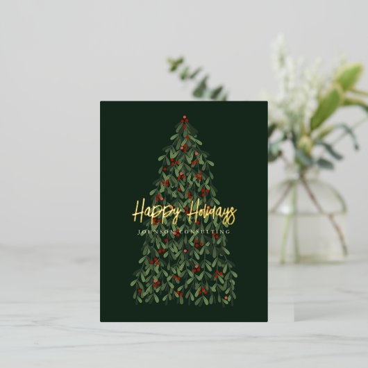 ハッピーホリデーモダンスエレガントクリスマスツリー 箔シーズンポストカード (立ち正面)