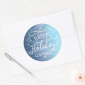 ハッピーホリデーモダンスクリプトブルーウォーター色 ラウンドシール (封筒)