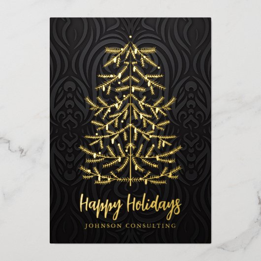ハッピーホリデーモダンズクリスマスツリーダマスク 箔シーズンカード (正面)