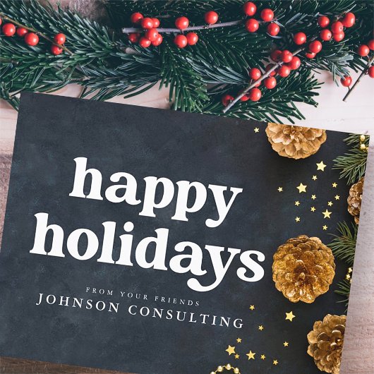 ハッピーホリデーモダンズスターズアンドゴールデンパインコーン 案内ポストカード