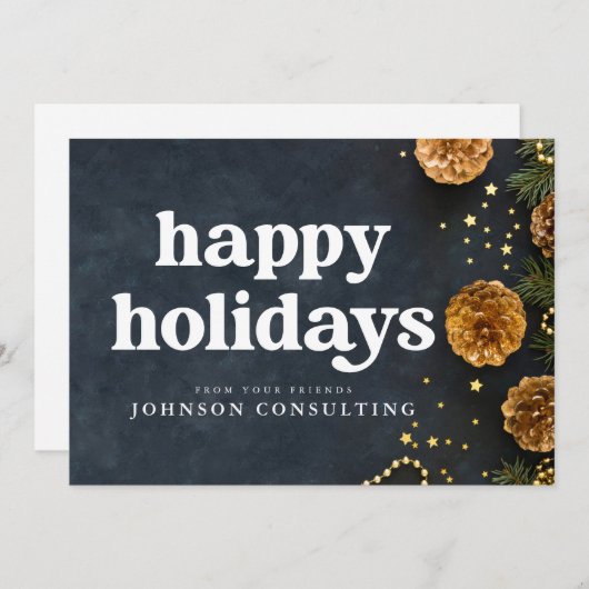 ハッピーホリデーモダンズスターズアンドゴールデンパインコーン 案内状 (正面/裏面)