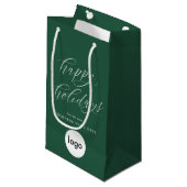ハッピーホリデーモダンズビジネスロゴクリスマス スモールペーパーバッグ (正面アングル)