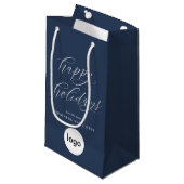 ハッピーホリデーモダンズビジネスロゴクリスマス スモールペーパーバッグ (正面アングル)