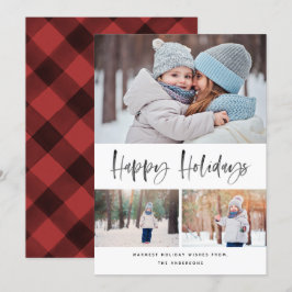 ハッピーホリデーモダンズブラシスクリプトコラージュ3写真 シーズンカード