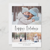 ハッピーホリデーモダンズブラシスクリプトコラージュ3写真 シーズンカード (正面)