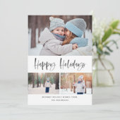 ハッピーホリデーモダンズブラシスクリプトコラージュ3写真 シーズンカード (スタンド正面)