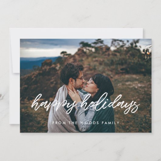 ハッピーホリデーモダンタイポグラフィフォトクリスマス シーズンカード (正面)