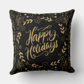 ハッピーホリデーモダンタイポグラフィ金ゴールドリーフフレーム クッション (裏面)