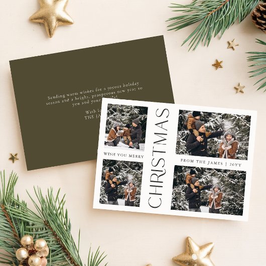 ハッピーホリデーモダンファミリーフォトクリスマスカード シーズンカード