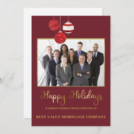 ハッピーホリデーモダンフォトウォーターカラービジネス シーズンカード (正面/裏面)