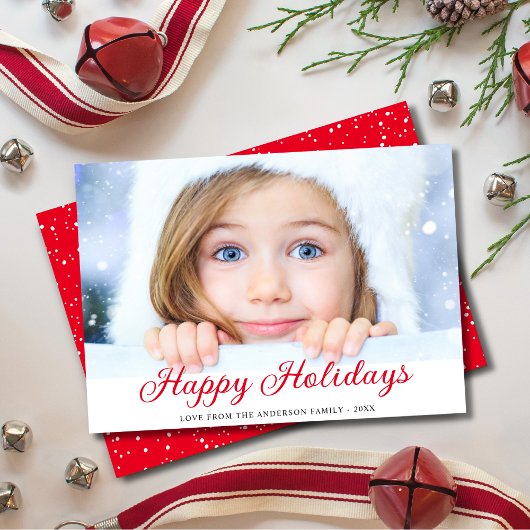 ハッピーホリデーモダンフォトレッドホリデーカード シーズンカード