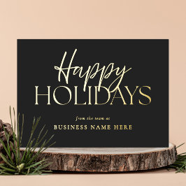 ハッピーホリデーモダンブラック金ゴールドスクリプトビジネス 箔シーズンカード