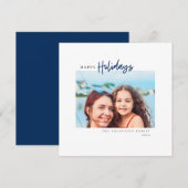 ハッピーホリデーモダンブルースクリプトミニマリスト写真 シーズンカード (正面/裏面)