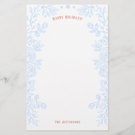 ハッピーホリデーモダンブルーレッドフローラの概要 便箋