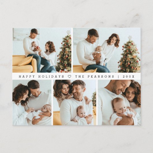 ハッピーホリデーモダンミニマル数々のフォトグリッド シーズンポストカード (正面)