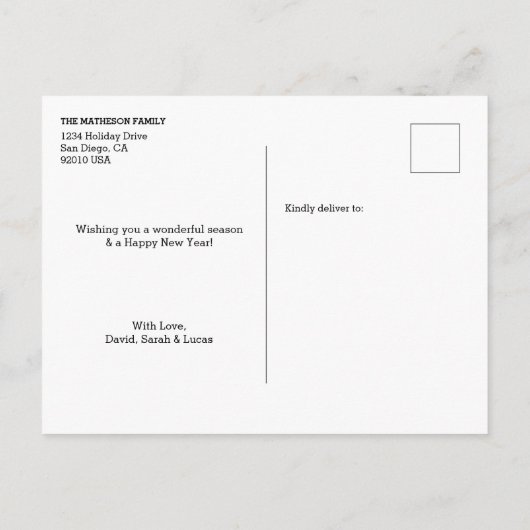 ハッピーホリデーモダンミニマル数々のフォトグリッド シーズンポストカード (裏面)