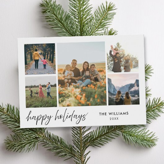 ハッピーホリデーモダンミニマル5フォトコラージュ シーズンカード