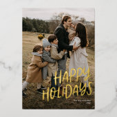 ハッピーホリデーモダンレタリングシンプルワンフォト 箔シーズンカード (正面)