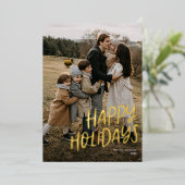ハッピーホリデーモダンレタリングシンプルワンフォト 箔シーズンカード (立ち正面)