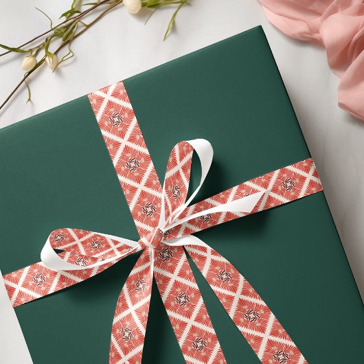 ハッピーホリデーモダンレッドはっきりしたフローラ サテンリボン