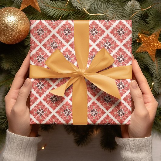 ハッピーホリデーモダンレッドはっきりしたフローラ ラッピングペーパー