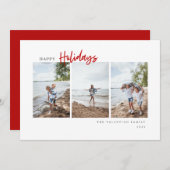 ハッピーホリデーモダンレッドスクリプトミニマリスト写真 シーズンカード (正面/裏面)