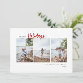 ハッピーホリデーモダンレッドスクリプトミニマリスト写真 シーズンカード (スタンド正面)