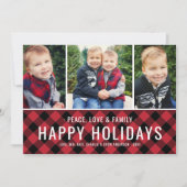 ハッピーホリデーモダンレッドバッファロープレイド写真 シーズンカード (正面)
