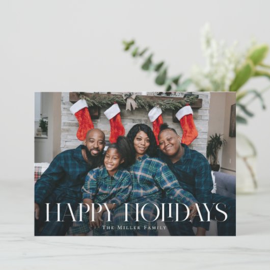 ハッピーホリデーモダン型クリスマスフォトカード シーズンカード (スタンド正面)