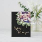 ハッピーホリデーモダン家族の写真黒い緑 ポストカード (スタンド正面)