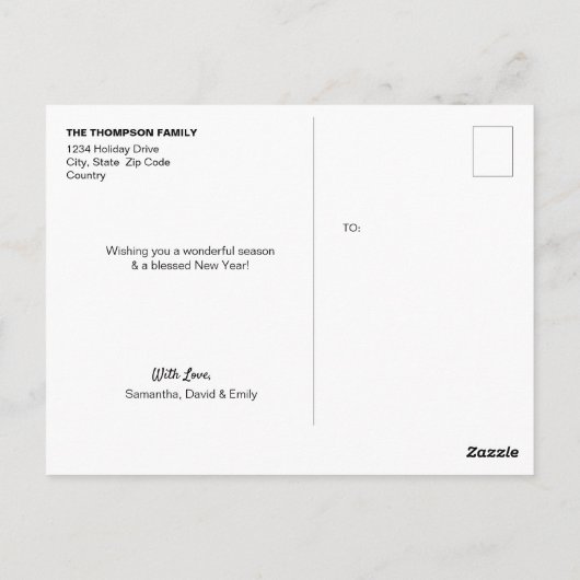 ハッピーホリデーモダン家族の写真黒い緑 ポストカード (裏面)