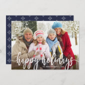 ハッピーホリデーモダン手書きスクリプトフォト シーズンカード (正面/裏面)