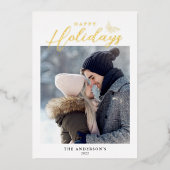 ハッピーホリデーモダン書道写真金ゴールド 箔シーズンカード (正面)