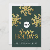 ハッピーホリデーモダン金ゴールドスノーフレークビジネス シーズンカード (正面)