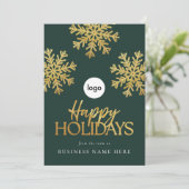 ハッピーホリデーモダン金ゴールドスノーフレークビジネス シーズンカード (スタンド正面)