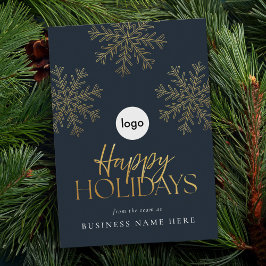 ハッピーホリデーモダン金ゴールドスノーフレークビジネス シーズンカード