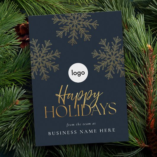 ハッピーホリデーモダン金ゴールドスノーフレークビジネス シーズンカード