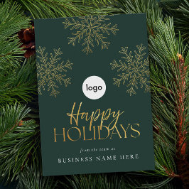 ハッピーホリデーモダン金ゴールドスノーフレークビジネス シーズンカード