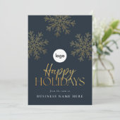 ハッピーホリデーモダン金ゴールドスノーフレークビジネス シーズンカード (スタンド正面)