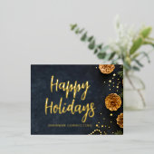 ハッピーホリデーモダン金ゴールドパインコーンスターズ 箔シーズンポストカード (立ち正面)
