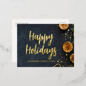 ハッピーホリデーモダン金ゴールドパインコーンスターズ 箔シーズンポストカード (正面/裏面)